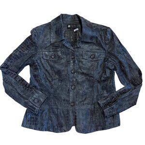 Toni Morgan Jacket Womens SM Faux Croc Print Button Up Black & Gray